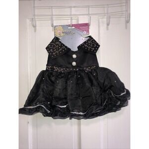 Doggy Parton Dog Clothes Satin Rhinestone Fashion Pet Jacket Dress Black Small